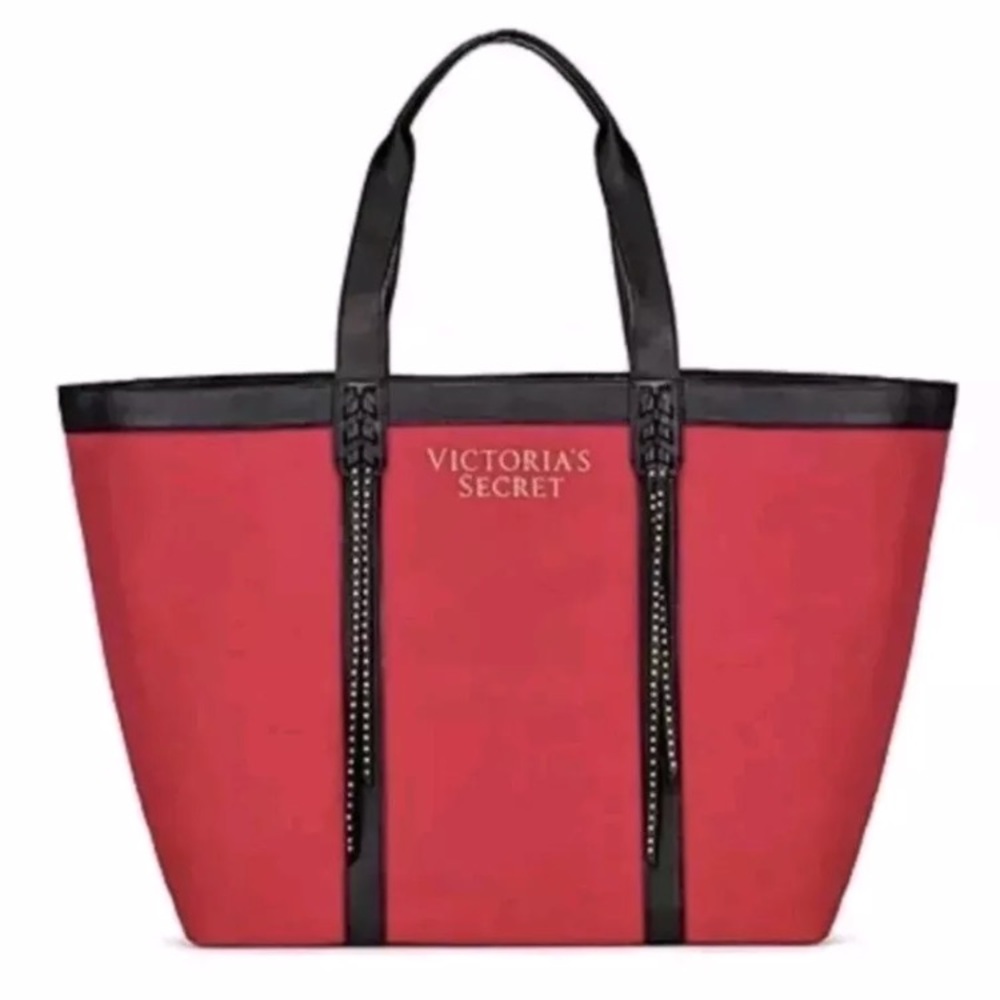 Victoria’s Secret Red Canvas Large Tote Purse Weekender Bag - Picture 2 of 6
